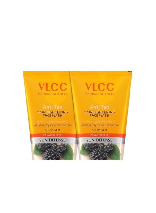 VLCC Anti-Tan Skin Lightening Face Wash – 150 ml x 2 (300 ml) | With Mulberry & Orange Peel Extract | Brightening Sunscreen with Broad Spectrum Protection | Removes sun damage, spots and dullness - Image 1